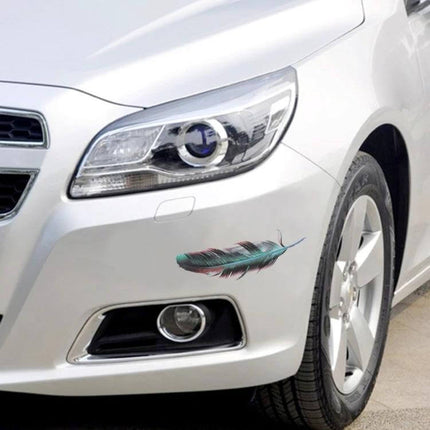 Feather Pattern Car Body Stickers for Vehicle Decoration and Customization – colorful feather decal on silver car front fender