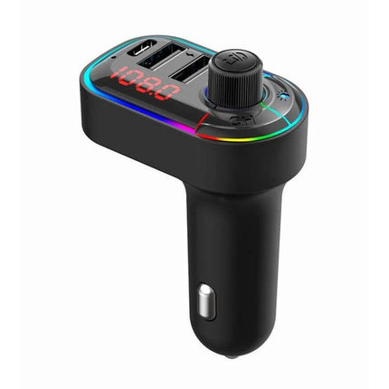 Car Bluetooth FM Transmitter With Dual USB Charger And Mood Light - compact Bluetooth 5.0 FM transmitter with dual USB ports, LED mood light and hands-free controls