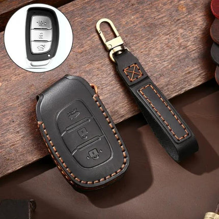 Hallmo Cowhide Leather Protective Key Case for Hyundai IX35 B Style