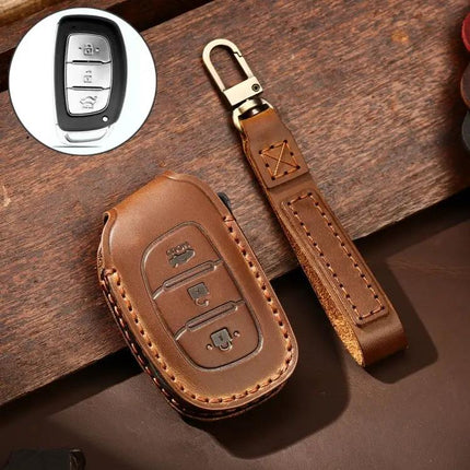 Hallmo Cowhide Leather Protective Key Case for Hyundai IX35 B Style