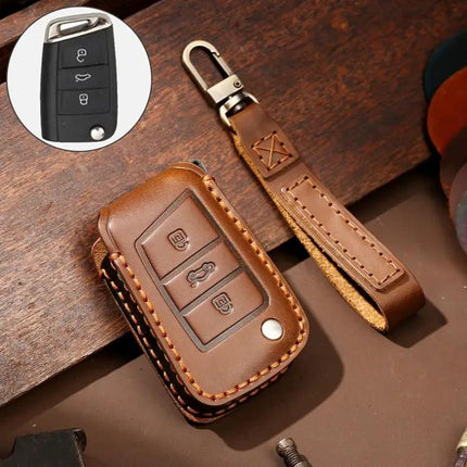 Hallmo Cowhide Leather Key Cover for Volkswagen Lavida