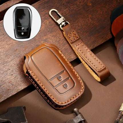 Hallmo Cowhide Leather Key Case for Toyota Corolla 2017 Keys