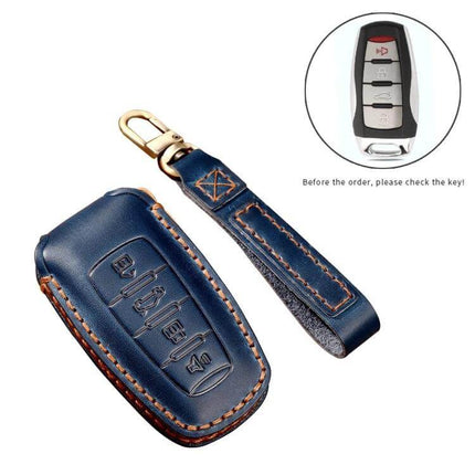 Hallmo Cowhide Leather Key Cover for Haval H6 Car Keys blue genuine cowhide protective key fob cover with strap and keyring