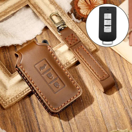 Hallmo Cowhide Leather Protective Key Case for Mitsubishi Outlander