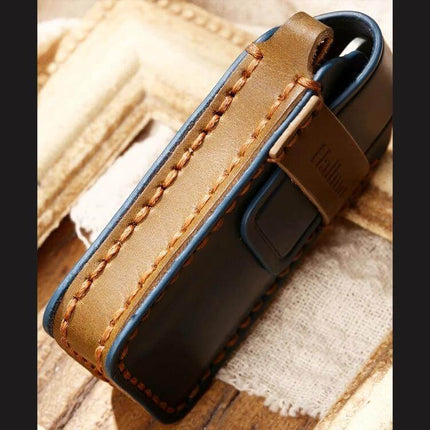 Hallmo Cowhide Leather Protective Key Case for Mitsubishi Outlander - brown genuine cowhide key case protecting Outlander key fob