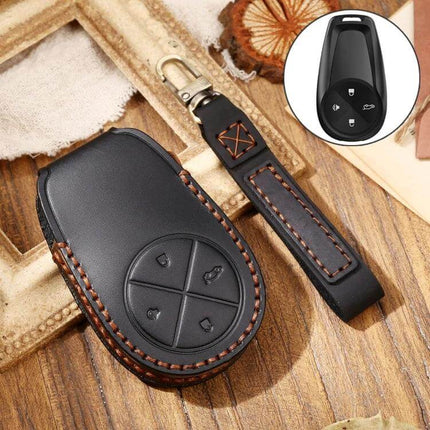 Hallmo Cowhide Leather Protective Key Cover for NIO ES6 ES8 black cowhide key fob cover with stitched strap