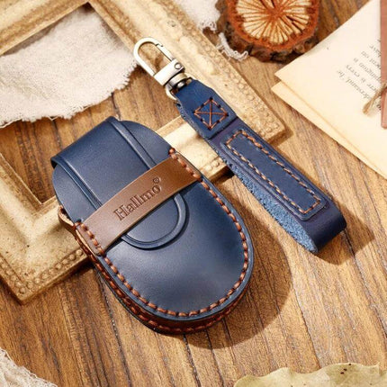 Hallmo Cowhide Leather Protective Key Cover for NIO ES6 ES8 - navy genuine cowhide key case with strap, protective everyday key cover