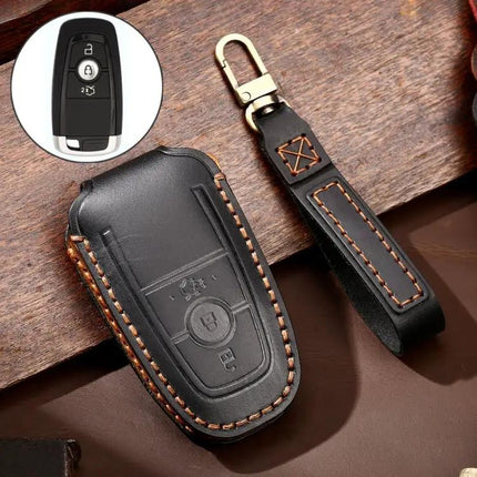 Hallmo Cowhide Leather Key Cover for Ford Focus Vehicles