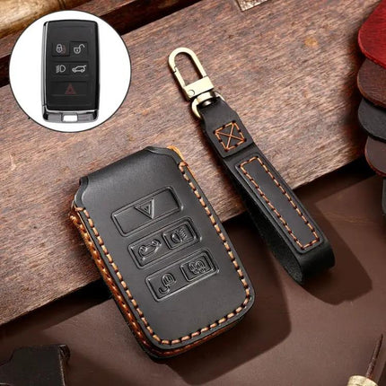 Hallmo Cowhide Leather Protective Key Cover for Land Rover Discovery 5 B Style