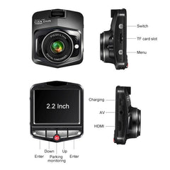 Sleek 2.2-Inch 480P Car Dashboard Camera with Parking Monitoring and Loop Recording (Black)