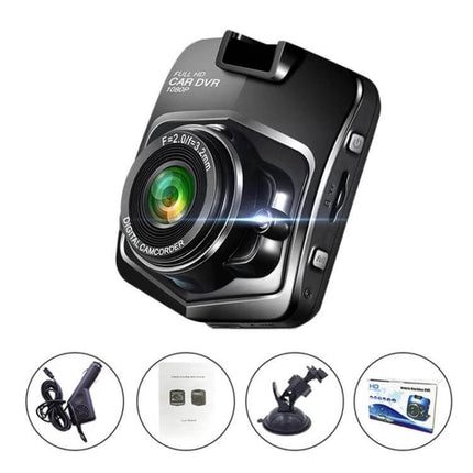 Black Car Dash Cam with 2.2 Inch Display for Driving Recording - compact black dash camera with 2.2in screen, lens, mount and accessories