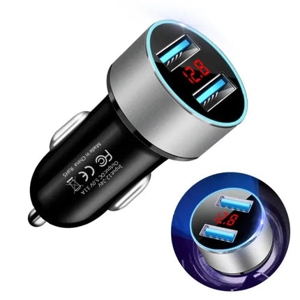 Car Dual USB Charger With Led Display For On-The-Go Power