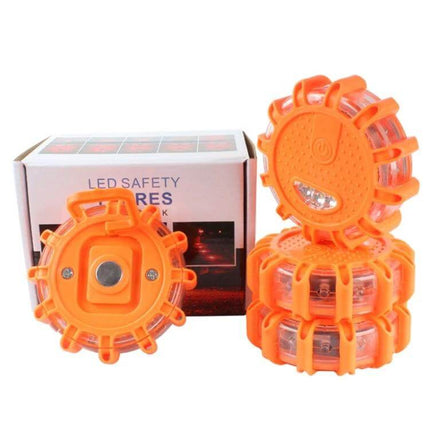 Portable Car Emergency Flashing Warning Light for Road Use - Orange LED safety flares set, compact stackable hazard lights for car trunk or roadside emergencies