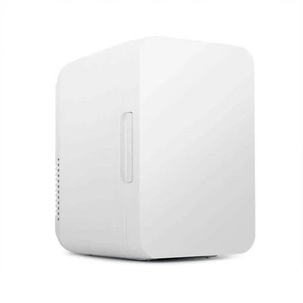 Alt Tag: 8L Car And Home Mini Refrigerator EU Plug Keeps Drinks Cool compact white portable fridge for car and home use