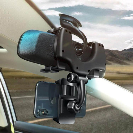Adjustable Car Rearview Mirror Phone Holder for Navigation mounted on mirror holding smartphone for hands-free navigation