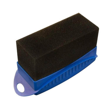 Comfortable Sponge Brush for Car Tire Polishing and Waxing with Cover - black sponge on blue ergonomic handle for even tire polishing and waxing