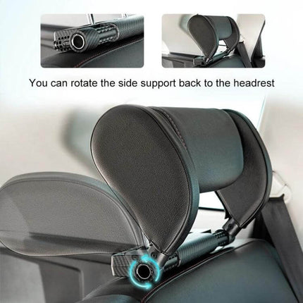 Adjustable U-Shaped Memory Foam Neck Cushion for Car Comfort showing black adjustable headrest mounted on a car seat