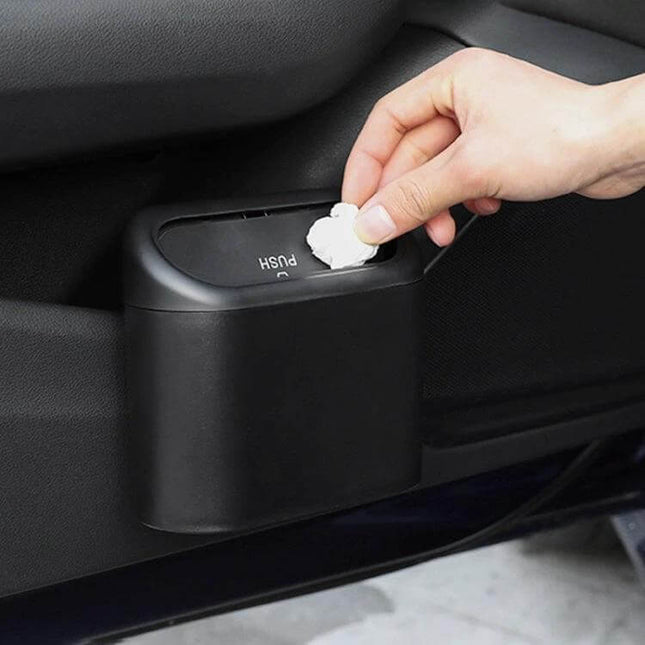 Durable Car Trash Can for Vehicle Organization and Storage - compact black car trash bin fits cup holders and door pockets, keeps interior tidy
