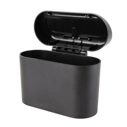 Durable Car Trash Can for Vehicle Organization and Storage - compact black car trash bin fits cup holders and door pockets, spillproof lid for clean driving