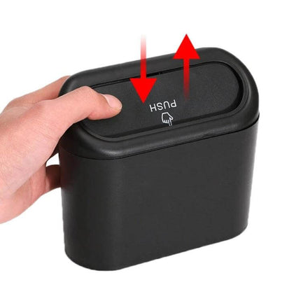 Durable Car Trash Can for Vehicle Organization and Storage - compact black push-top car waste bin fitting cup holders