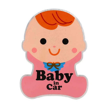 Metal Baby in Car Warning Sticker for Vehicle Safety - pink baby face window decal signaling infant on board