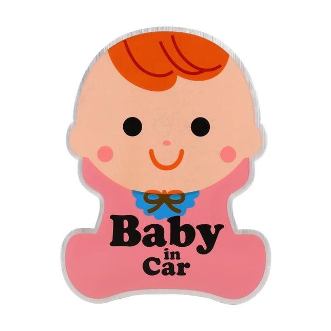 Metal Baby in Car Warning Sticker for Vehicle Safety - pink baby face window decal signaling infant on board