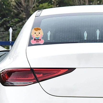 Metal Baby in Car Warning Sticker for Vehicle Safety on rear passenger window showing baby icon to inform drivers