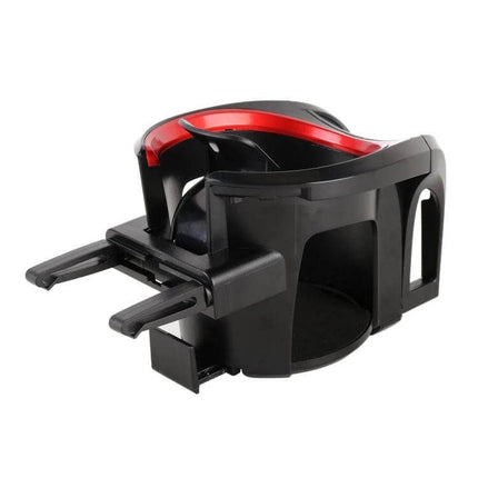 Adjustable Car Air Vent Cup and Phone Holder in black and red, vent-mounted drink and phone holder for cars