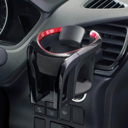 Adjustable Car Air Vent Cup and Phone Holder mounted on vent holding a cup and phone for hands-free driving