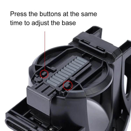 Adjustable Car Air Vent Cup and Phone Holder showing adjustable base buttons to press simultaneously for cup and phone stability