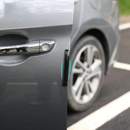 Universal Black Car Door Anti-Collision Protection Strip installed on grey car door to prevent dents and scratches in parking lots