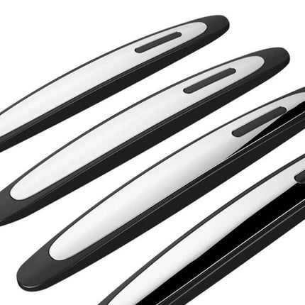 Black Car Door Anti-Collision Strip Sticker for Protection shown in black and silver protective door bumpers, easy-apply car door guards