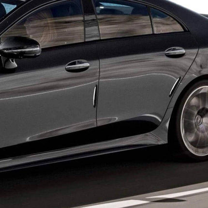 Black Car Door Anti-Collision Strip Sticker for Protection on sleek black sedan door showing easy-apply protective buffer