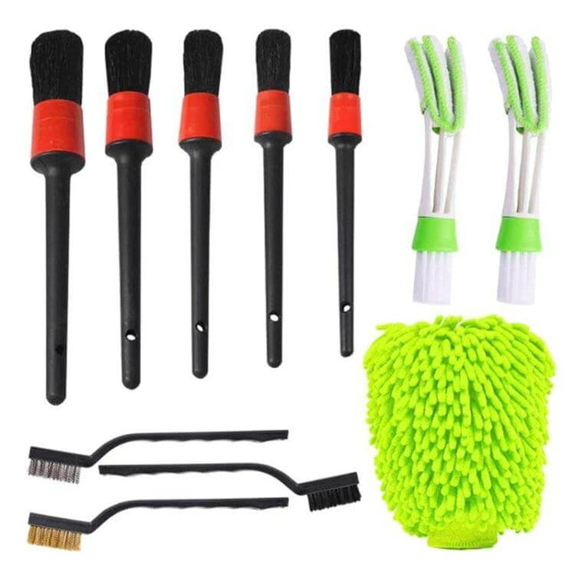 11-Piece Car Wash Cleaning Brush Set for Vehicle Detailing with assorted brushes, microfiber mitt and cleaning tools for interior and exterior detailing