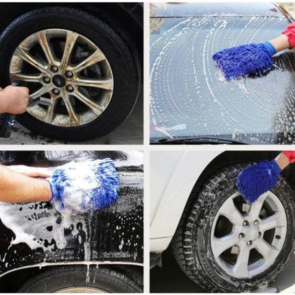 11-Piece Car Wash Cleaning Brush Set for Vehicle Detailing showing brushes and glove cleaning wheels, windshield, and body with soap suds