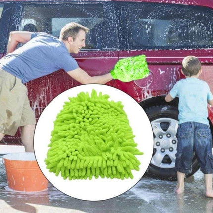 11-Piece Car Wash Cleaning Brush Set for Vehicle Detailing - green microfiber wash mitt and brushes cleaning a red car with child helping