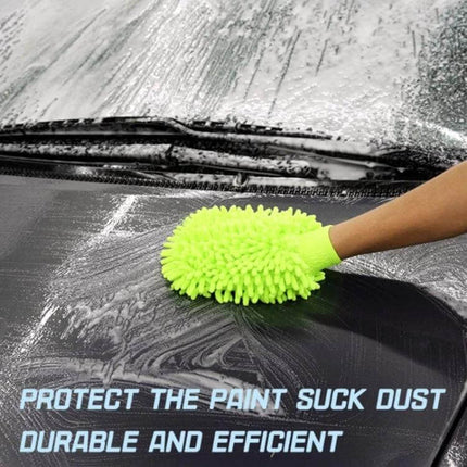 11-Piece Car Wash Cleaning Brush Set for Vehicle Detailing - neon green microfiber mitt cleaning car hood and windshield with soap suds