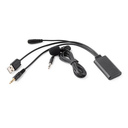 Car Bluetooth AUX Cable With Mic For Hands Free Calling 1.5m – black Bluetooth 5.0 module with USB power, 3.5mm AUX plug and inline microphone