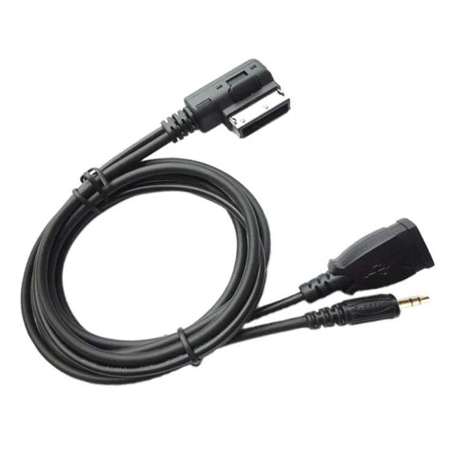 AMI AUX Cable For In-Car Audio With USB Charging For Everyday Use – black 1.5m AMI aux cable with USB charging and 3.5mm jack for Mercedes-Benz