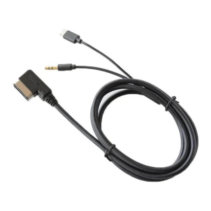 Car AMI AUX Audio Cable For Mercedes-Benz AMI System - black cable with 3.5mm earphone jack and 8PIN charging connector for in-car audio