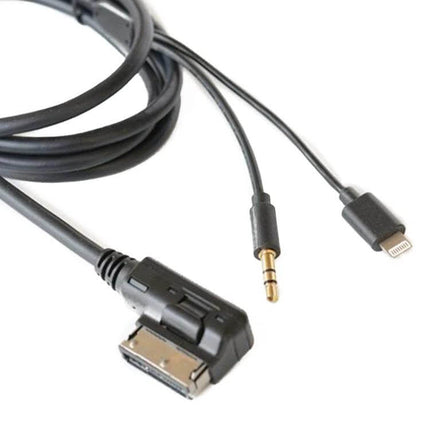 Car AMI AUX Audio Cable For Mercedes-Benz AMI System black cable with 3.5mm jack, 8PIN charging connector and AMI plug