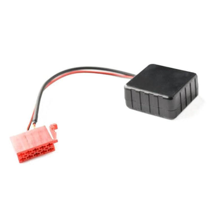 Abaecker Car Bluetooth AUX Wiring Harness For Mercedes-Benz shown with red OEM connector and black control module for wireless streaming