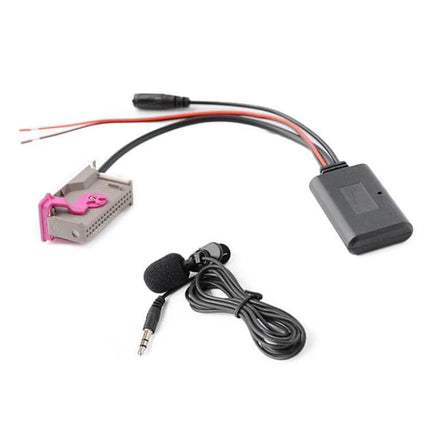 Car Bluetooth Music And Mic Cable For Daily In Car Use showing Bluetooth module, wiring harness and lavalier mic for hands-free audio