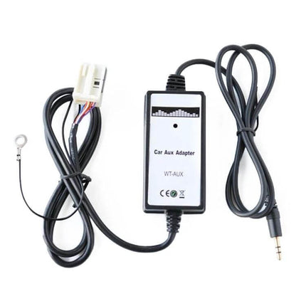 Car AUX Audio Disc Box for Skoda Octavia and Audi A4 — compact wired 3.5mm AUX adapter with vehicle power harness for factory radio upgrade