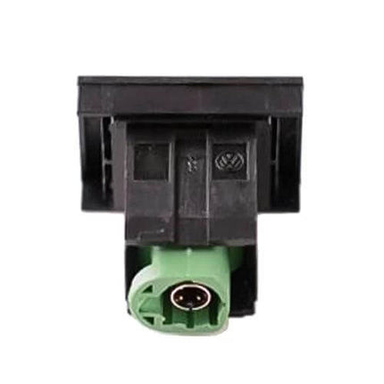 Center Console USB Port Spacer 3.3x2.3cm for VW, Audi, Skoda - black ABS spacer with green USB connector shown