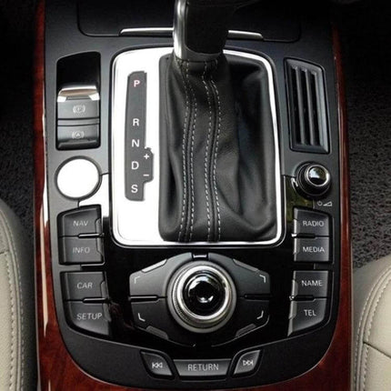 Audi Car Bluetooth Music Adapter With AUX Cable For Vehicles installed in Audi center console near gear shifter, showing AUX connection and controls