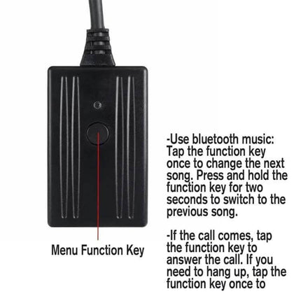 Car Bluetooth Music AUX Cable With MIC For Audi And Volkswagen black inline menu function key showing Bluetooth control instructions