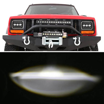7 Inch Car Square Headlight Work Light Durable Dust Proof mounted on red off-road truck bumper showing LED beam pattern