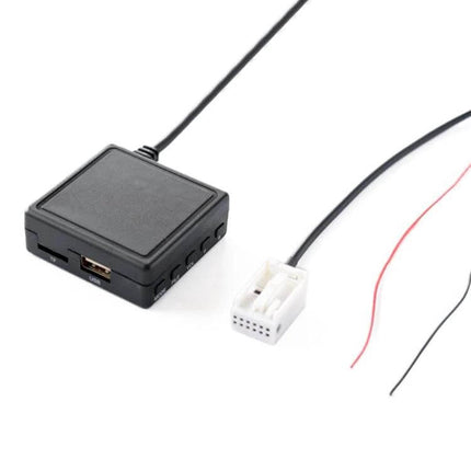 BMW Car AUX Bluetooth U Disk Music Adapter For In-Car Audio compact black module with USB port and factory wiring harness for older BMW radios