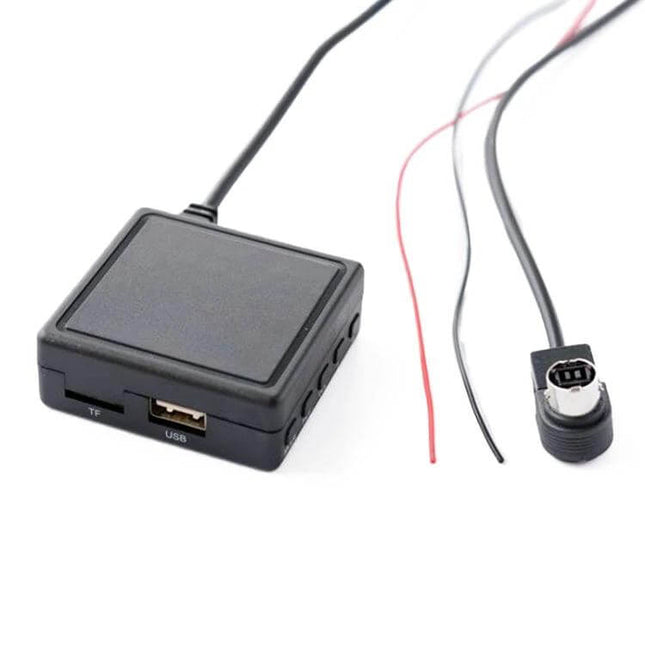 Car Bluetooth AUX Card For In-Car Music And USB Playback — compact Bluetooth 5.0 AUX adapter with USB and TF card slots, wiring harness for car stereo